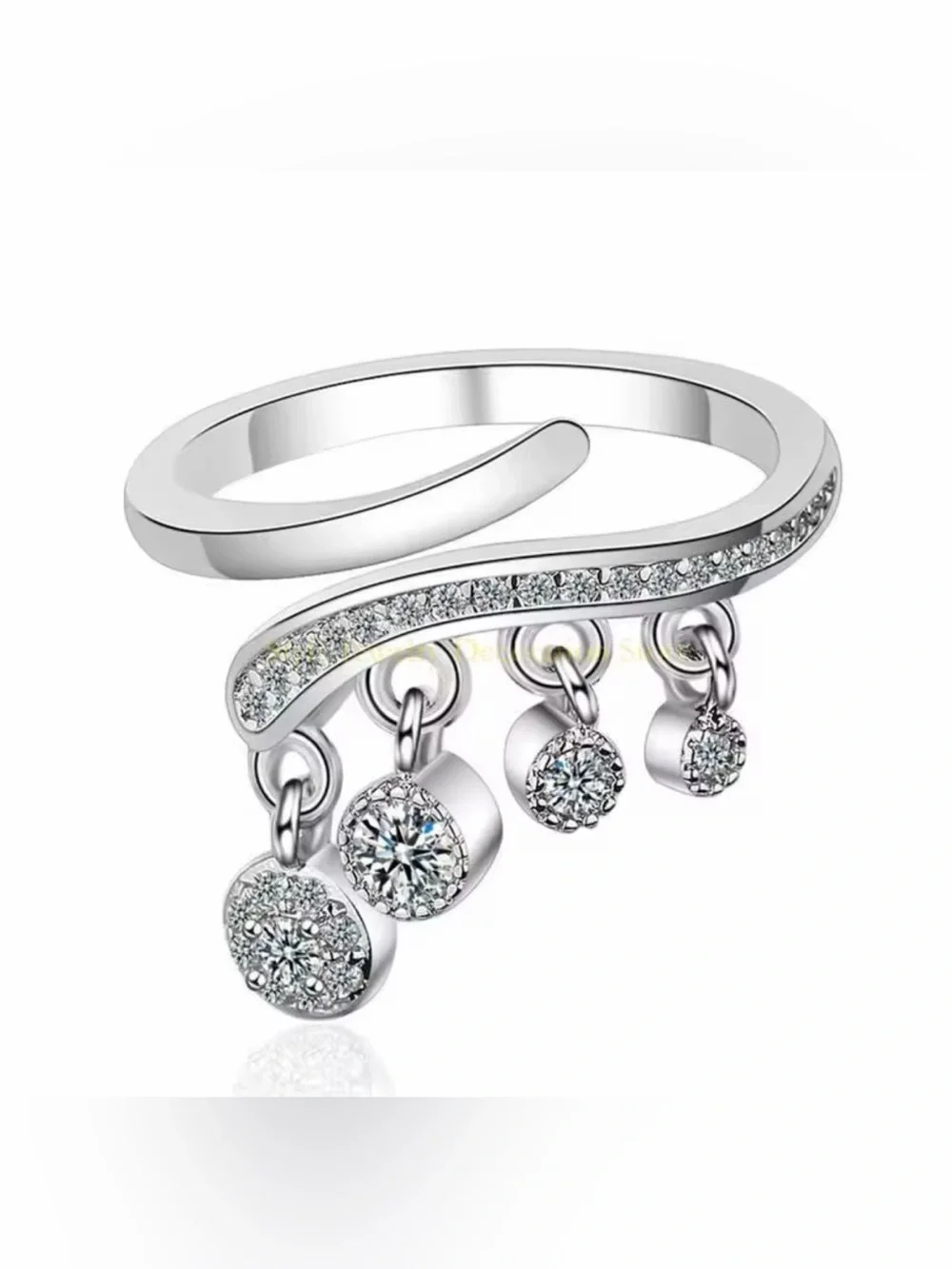 Sterling Silver 925 CZ Floral Cluster Ring - White
